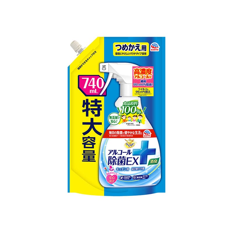 アース製薬 らくハピ アルコール除菌EX つめかえ 740ml 1個(ご注文単位1個)【直送品】
