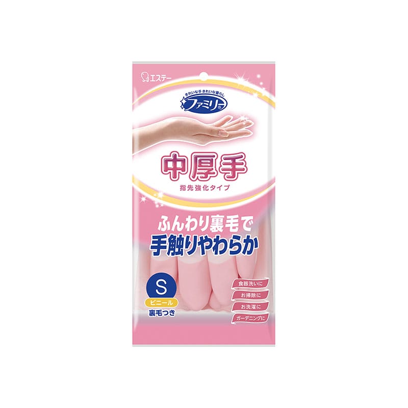 エステー ファミリー ビニール中厚手 指先強化 S ピンク 1組（ご注文単位1組）【直送品】