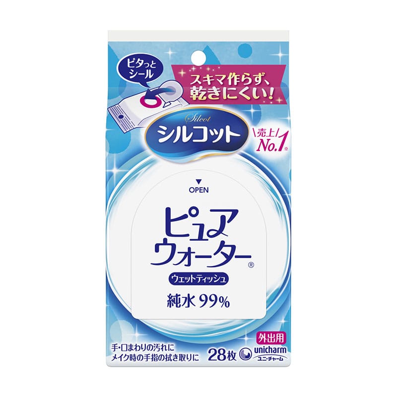 ユニ・チャーム シルコットピュアウォ-タ-ウェットティッシュ外出用 28枚/個（ご注文単位1個）【直送品】