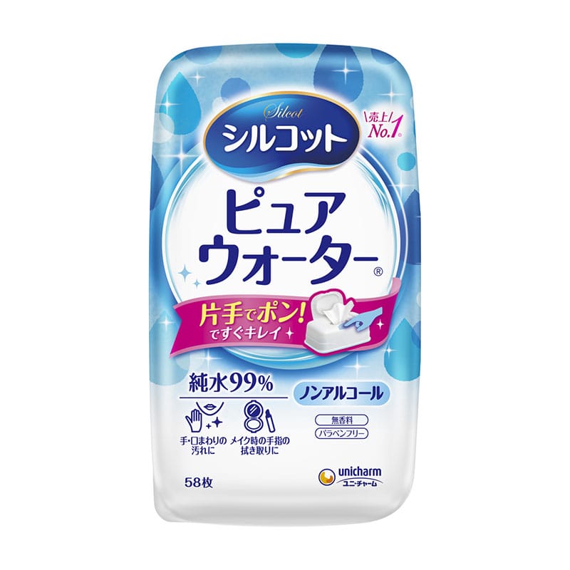ユニ・チャーム シルコット ピュアウォーターウェットティッシュ 本体58枚/個（ご注文単位1個）【直送品】