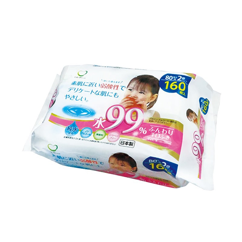 ライフ堂 ふんわり手口ふき水99％ 80枚2P 1個（ご注文単位1個）【直送品】