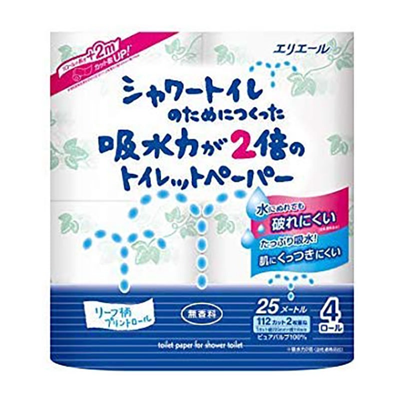 大王製紙 エリエール シャワートイレのためにつくった吸水力が2倍のトイレットペーパー ダブル 4ロール/個（ご注文単位1個）【直送品】