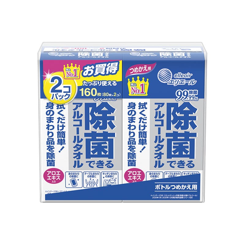 大王製紙 除菌アルコールタオル 詰替 80枚×2個/袋（ご注文単位1袋）【直送品】
