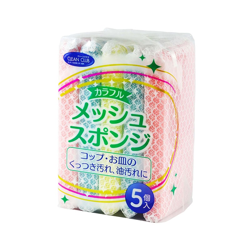 大和物産 クリーンクラブ カラフルメッシュスポンジ 5個/袋（ご注文単位1袋）【直送品】