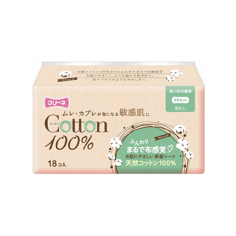 第一衛材 フリーネ コットン100％ 多い日の昼用 羽なし 18個/袋（ご注文単位1袋）【直送品】