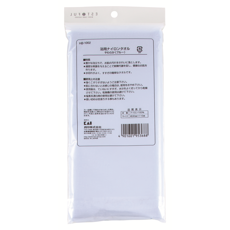 貝印 HB1002 EF.浴用タオル やわらかめ ブルー 1個(ご注文単位12個)【直送品】