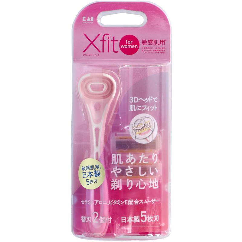 貝印 GA0094 Xfit for women 敏感肌用 カミソリ 替刃2個付 1袋（ご注文単位10袋）【直送品】