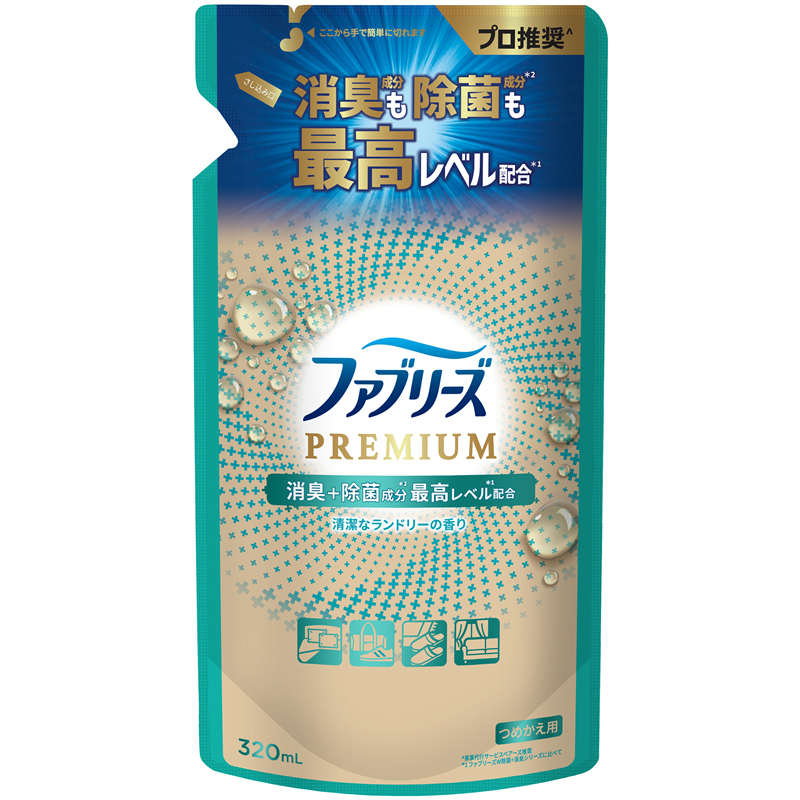 Ｐ＆Ｇジャパン合同会社 ファブリーズW除菌+消臭プレミアム清潔なランドリーの香りつめかえ 320mL 1パック（ご注文単位1パック）【直送品】