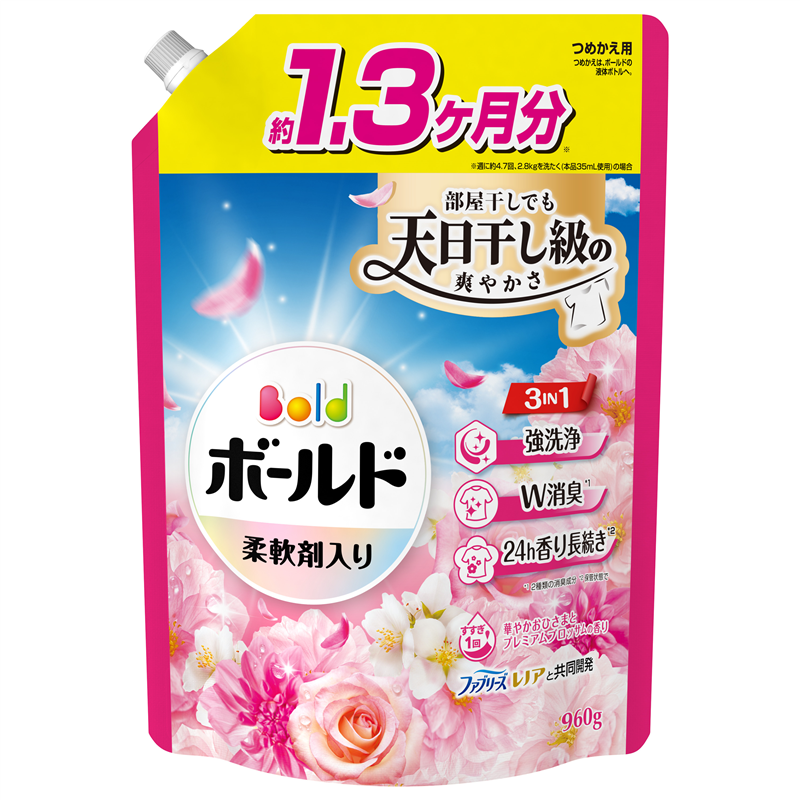 Ｐ＆Ｇジャパン合同会社 ボールドジェル華やかプレミアムブロッサムの香りつめかえ用超ジャンボサイズ 960G 1パック（ご注文単位1パック）【直送品】