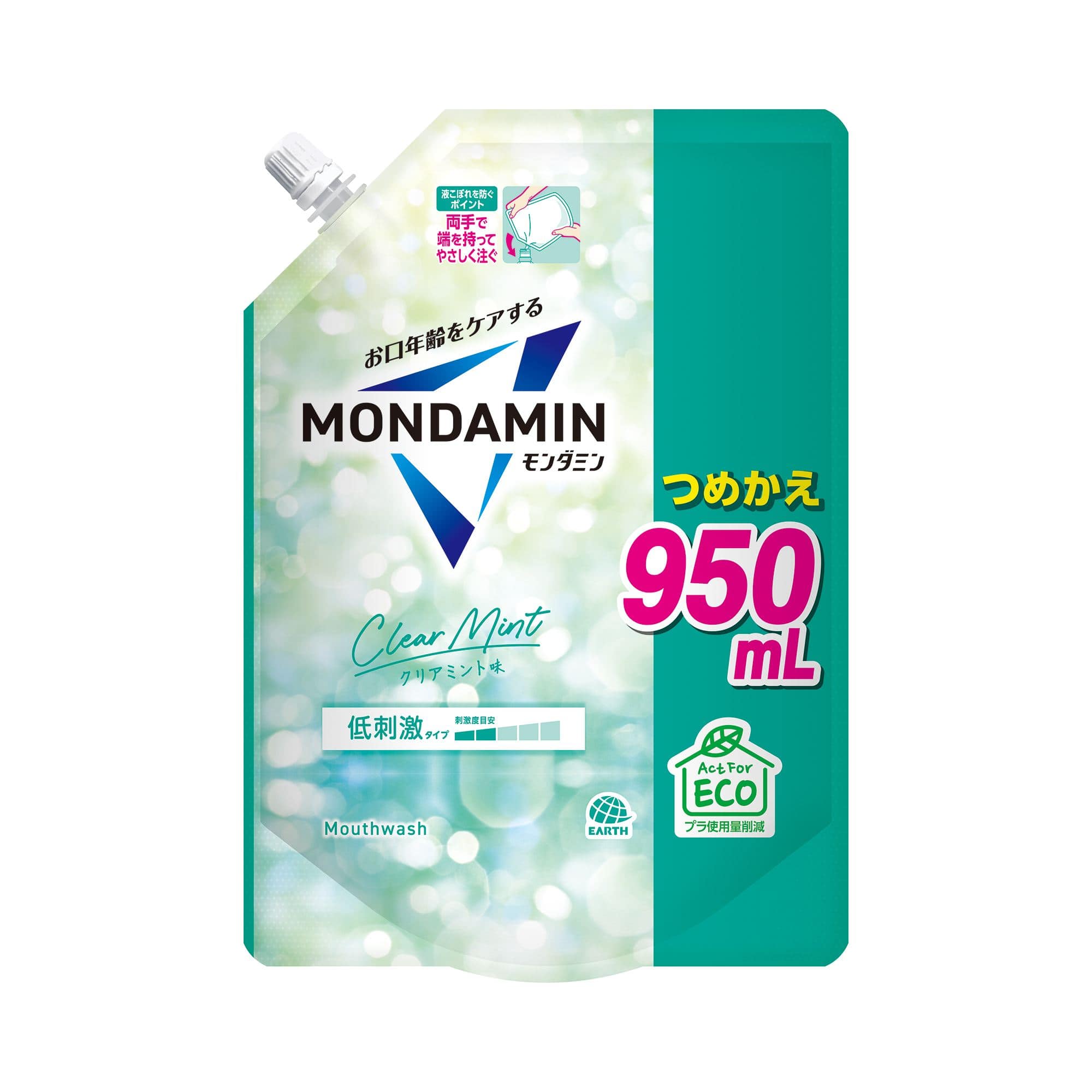 アース製薬 モンダミン クリアミント つめかえ 950mL/パック(ご注文単位1パック)【直送品】