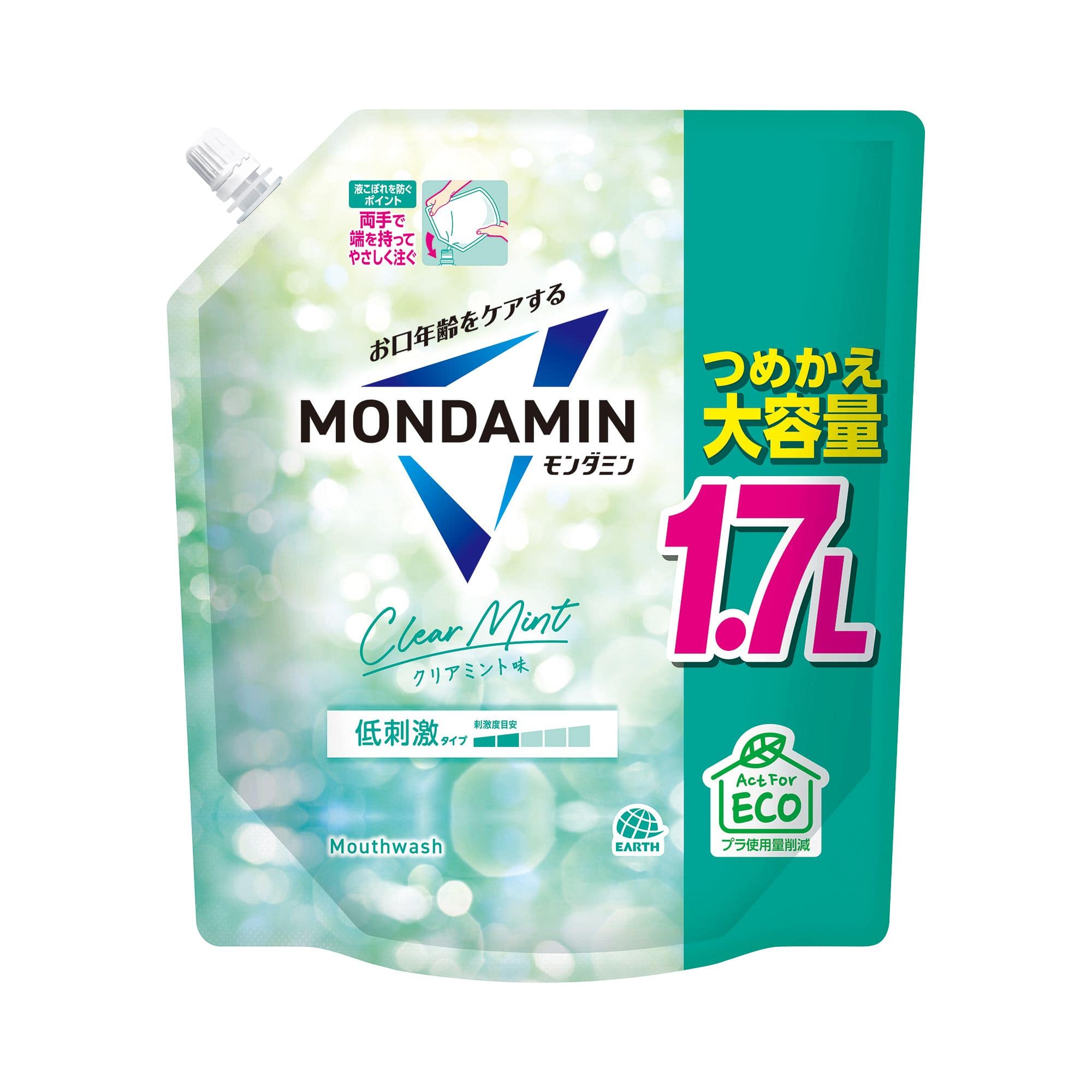 アース製薬 モンダミン クリアミント つめかえ大容量 1700mL/パック(ご注文単位1パック)【直送品】