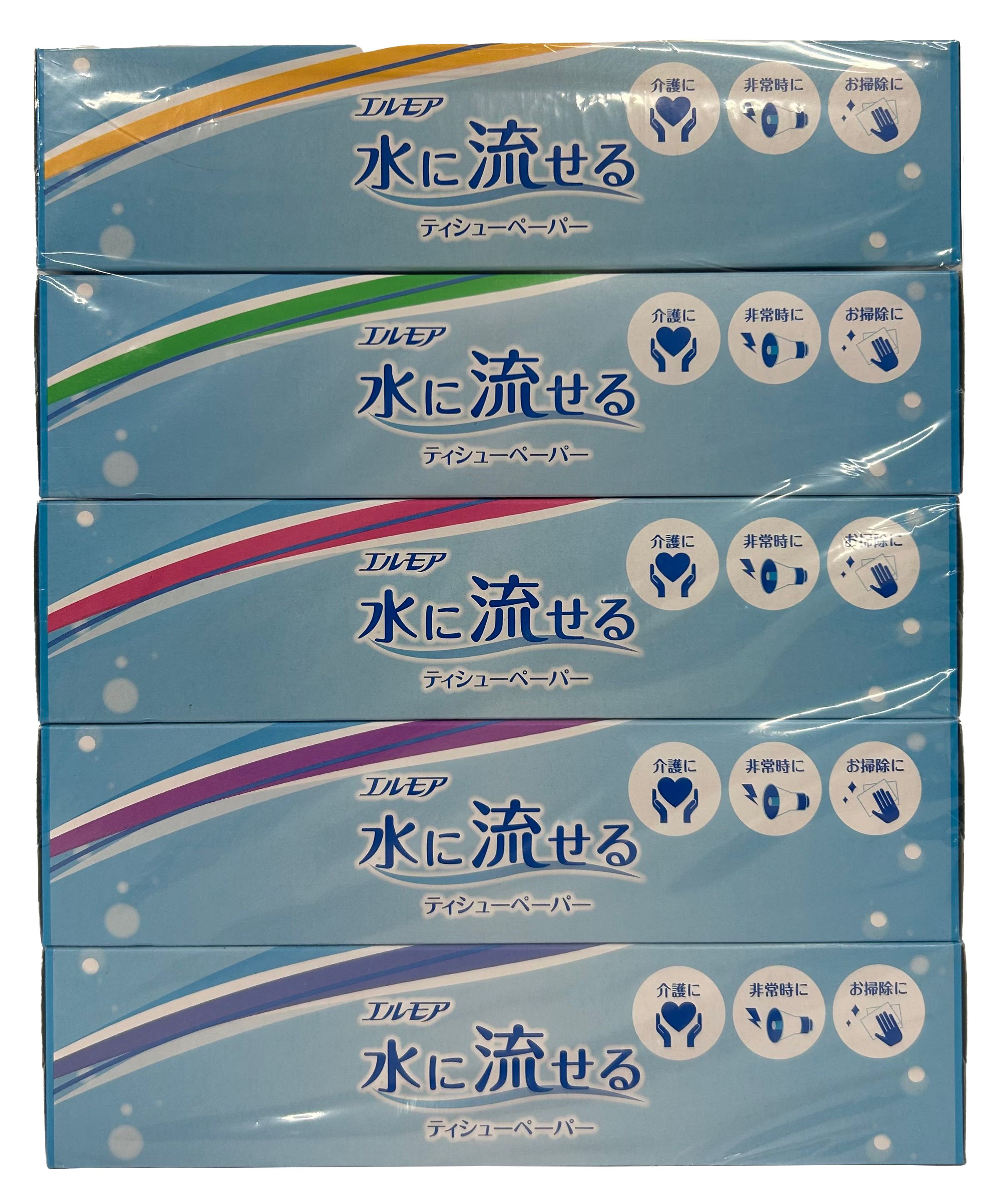カミ商事 エルモア 水に流せるティシューペーパー 5個/パック（ご注文単位1パック）【直送品】