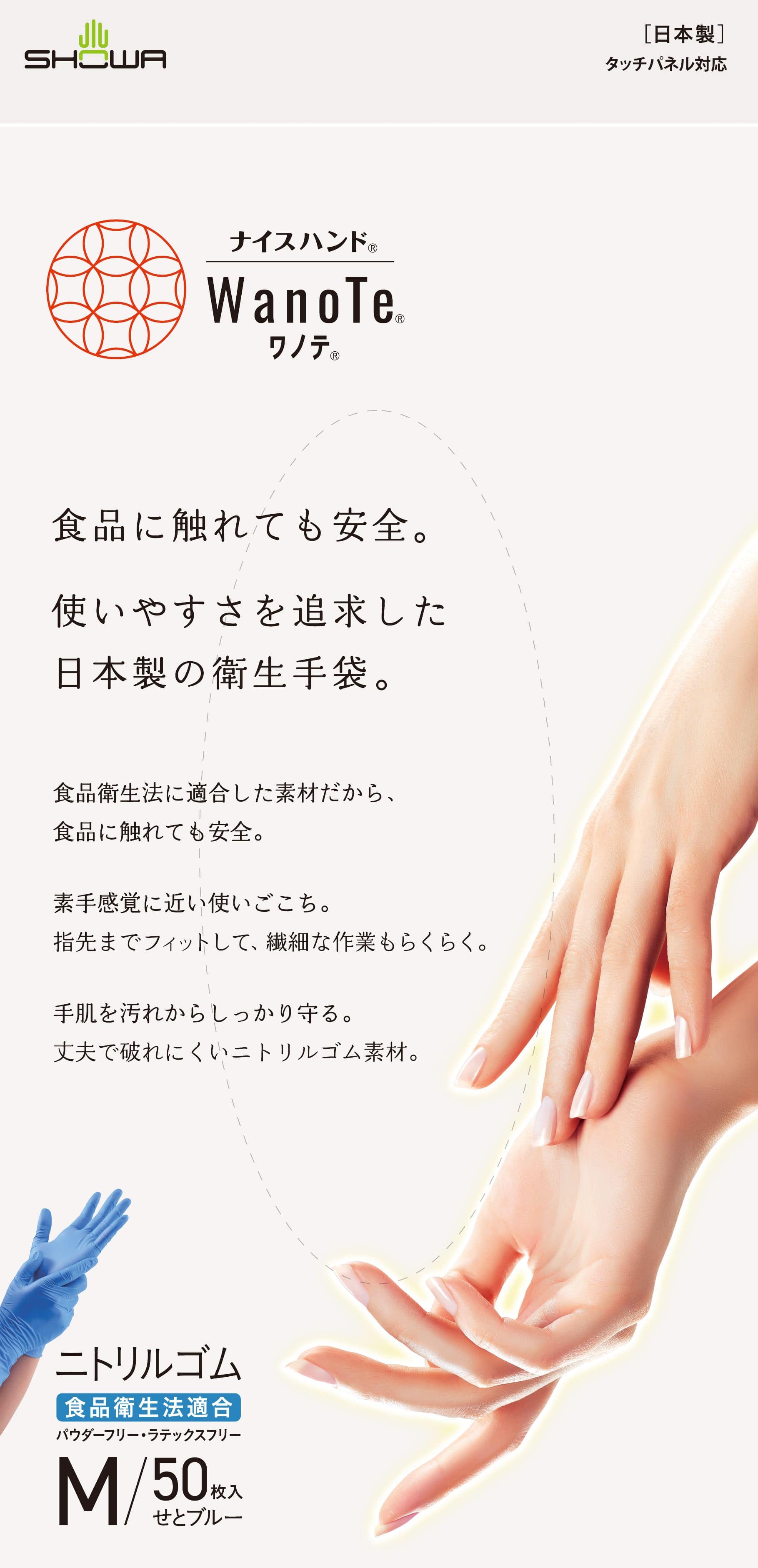 ショーワグローブ ナイスハンド WanoTe Mサイズ 50枚/パック（ご注文単位1パック）【直送品】