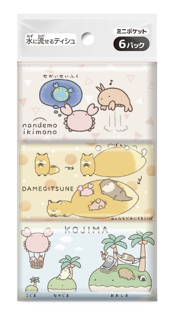 ダイレイ なんでもいきもの ミニポケットティシュ6個組 6個/パック（ご注文単位1パック）【直送品】