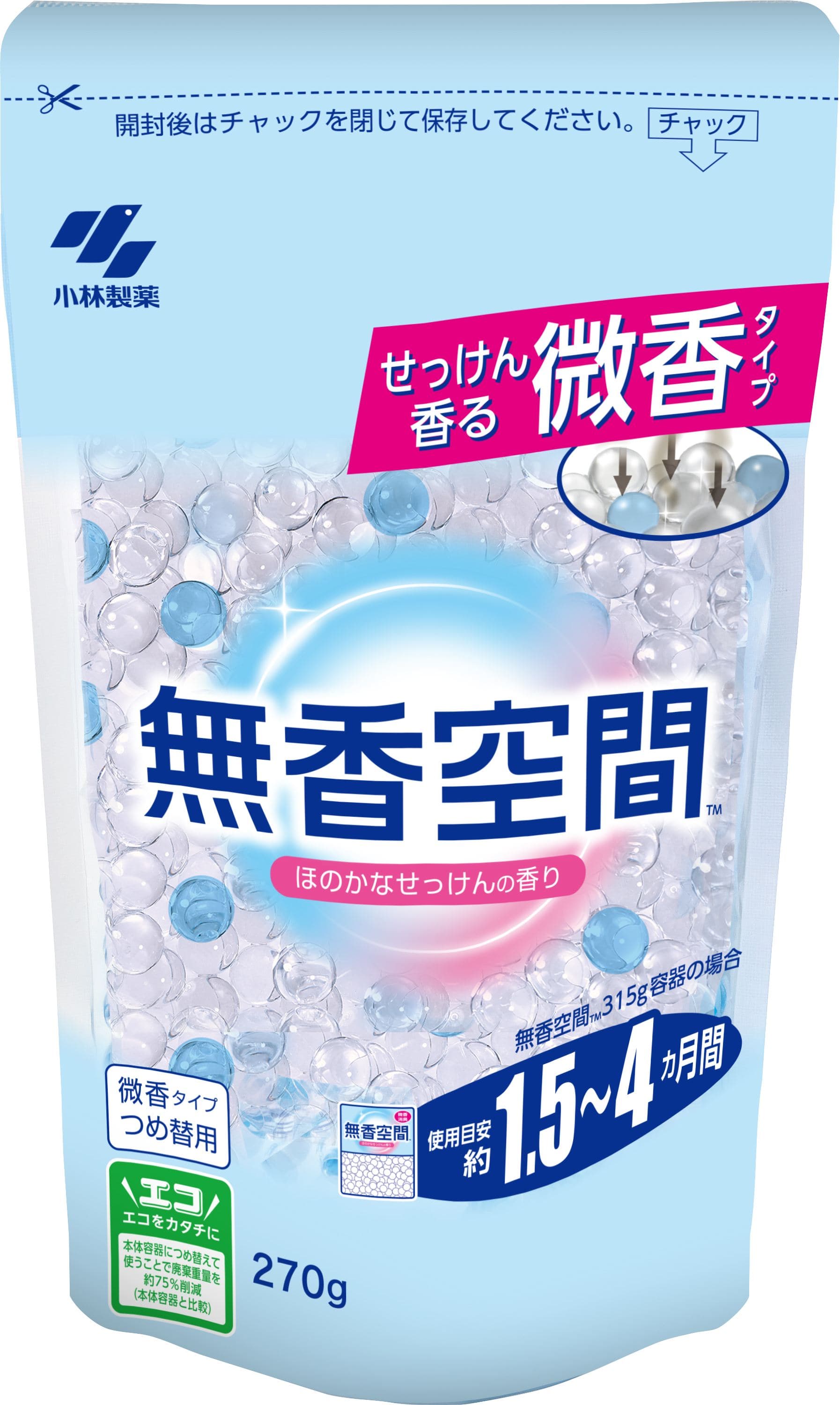 小林製薬 無香空間ほのかなせっけんつめ替用 270G/パック(ご注文単位1パック)【直送品】