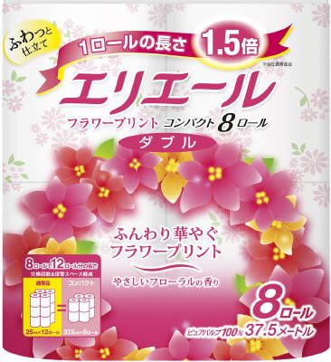 大王製紙 エリエール トイレットティシュー フラワープリント コンパクト8R(ダブル) 8巻/パック（ご注文単位1パック）【直送品】