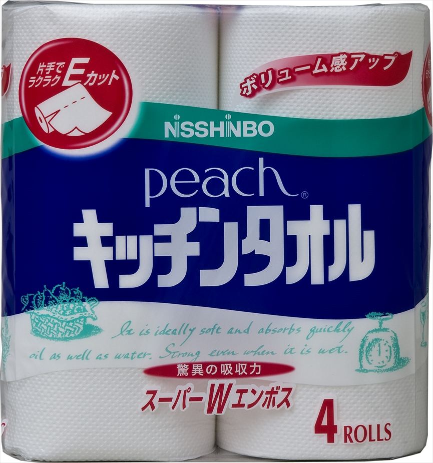 大王製紙 ピーチキッチンタオル 4R 4個/パック（ご注文単位1パック）【直送品】