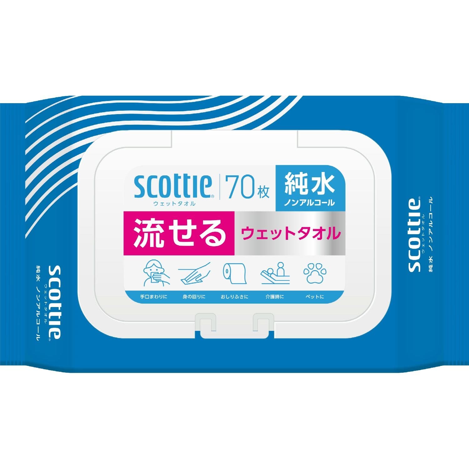 日本製紙クレシア スコッティ 流せるウェットタオル 純水 ノンアルコール 70枚/パック（ご注文単位1パック）【直送品】