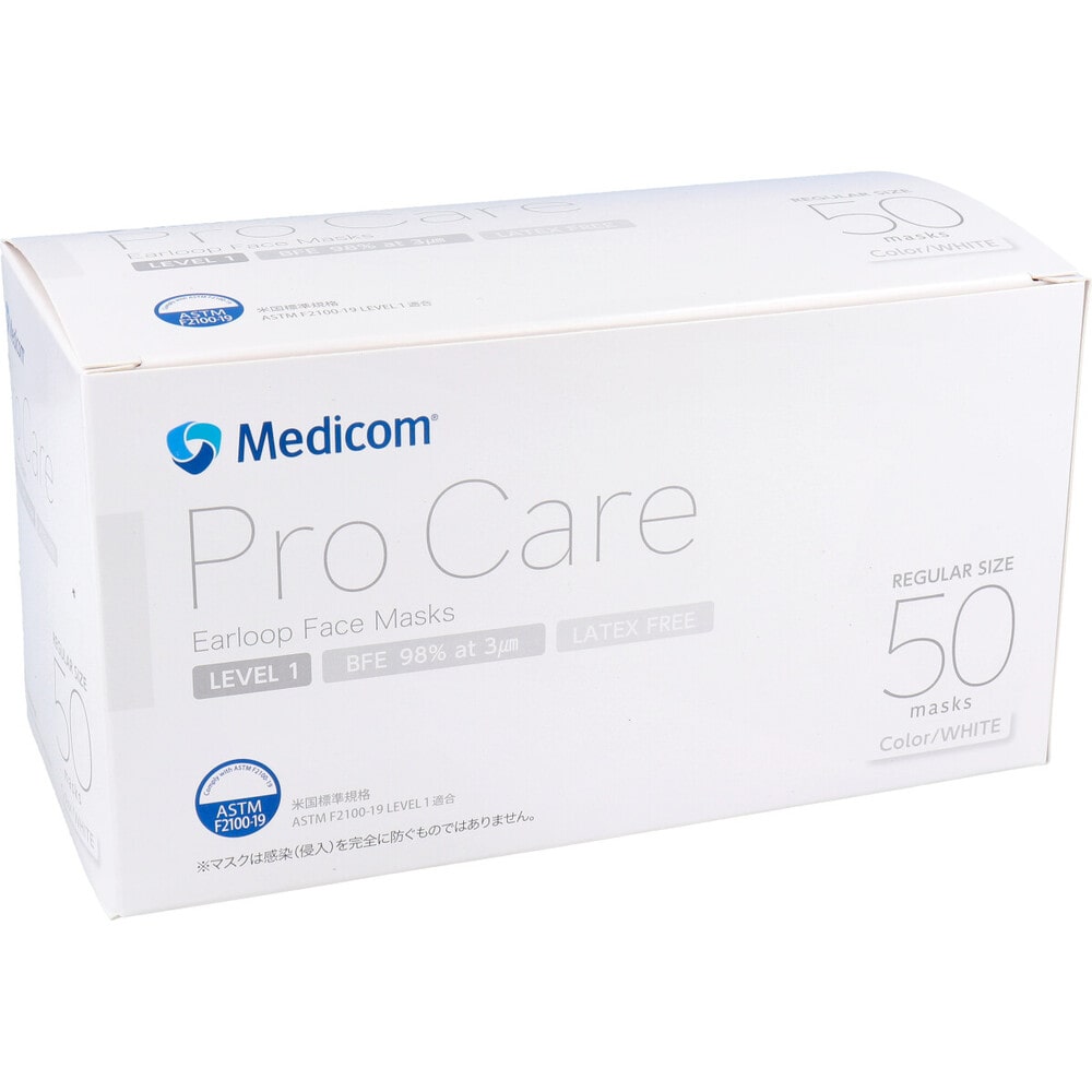 A.R.メディコムインク・アジアリミテッド プロケア イヤーループマスク レギュラーサイズ ホワイト 50枚入 1箱(ご注文単位1箱)【直送品】
