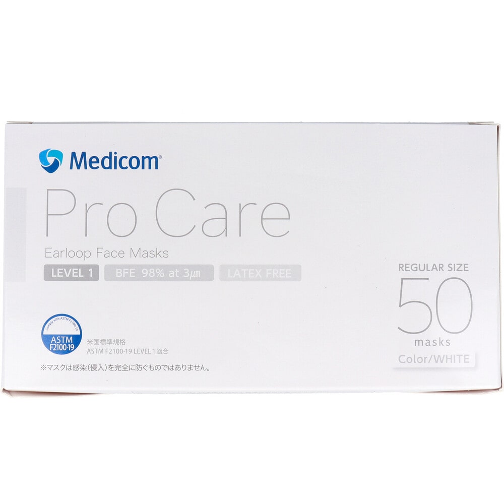 A.R.メディコムインク・アジアリミテッド プロケア イヤーループマスク レギュラーサイズ ホワイト 50枚入 1箱(ご注文単位1箱)【直送品】