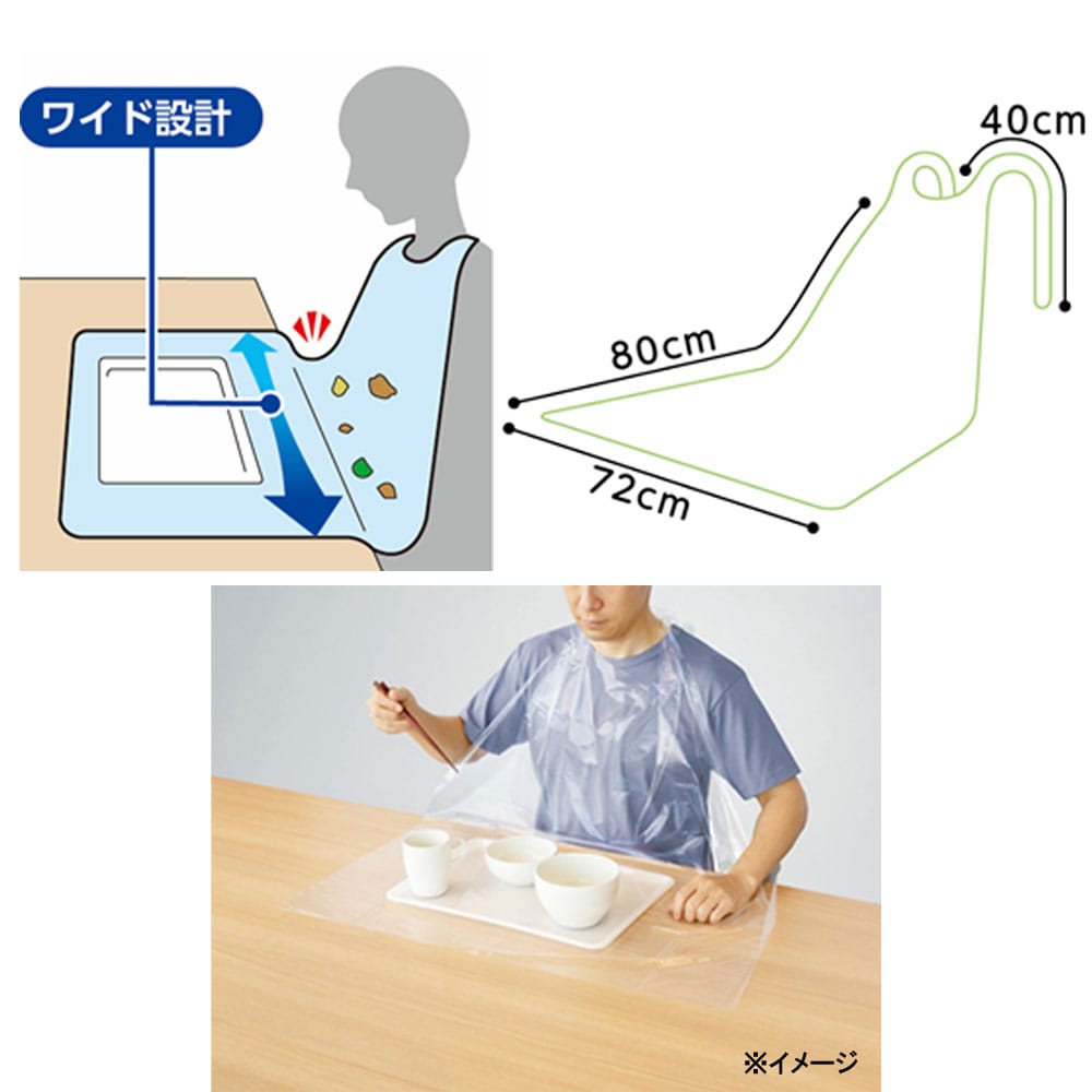 オオサキメディカル プラスハート 使い捨て食事用エプロン フラット透明 フリーサイズ 60枚入 1パック(ご注文単位1パック)【直送品】
