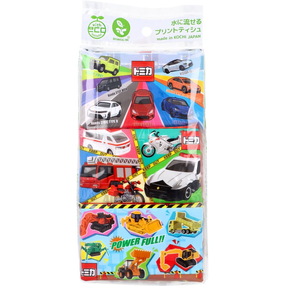ハヤシ商事 トミカ 水に流せるプリントティシュ 16枚(8組)×6個入 1袋(ご注文単位1袋)【直送品】