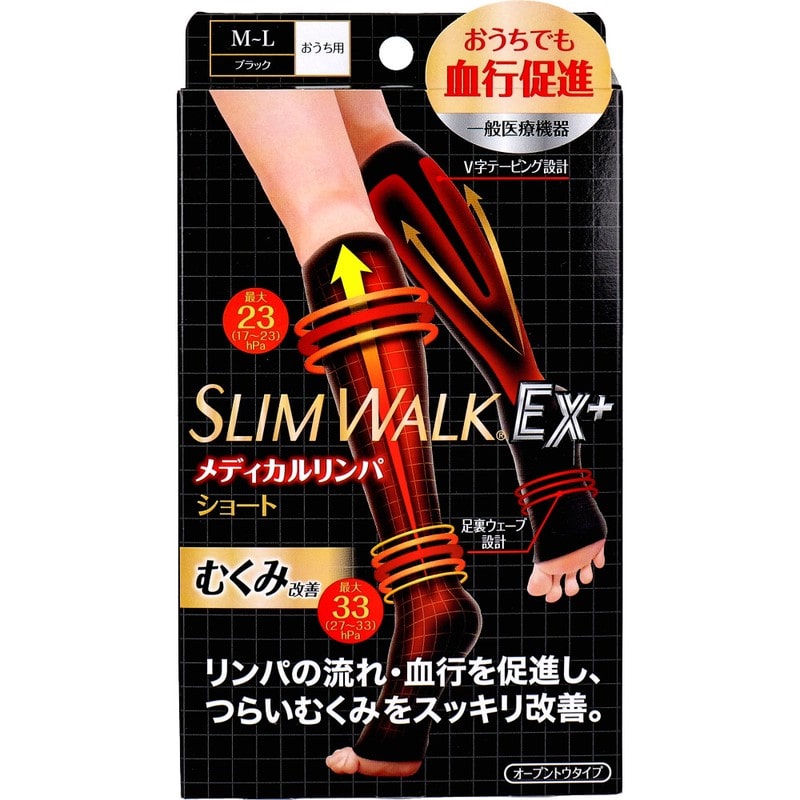 ピップ スリムウォーク メディカルリンパショート オープントウタイプ おうち用 ブラック M-Lサイズ 1個(ご注文単位1個)【直送品】