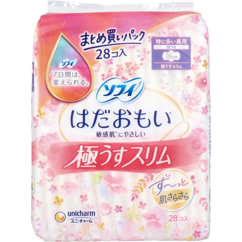 ユニ・チャーム　ソフィ はだおもい 極うすスリム 特に多い昼用 羽つき 26cm 28個入　1パック（ご注文単位1パック）【直送品】