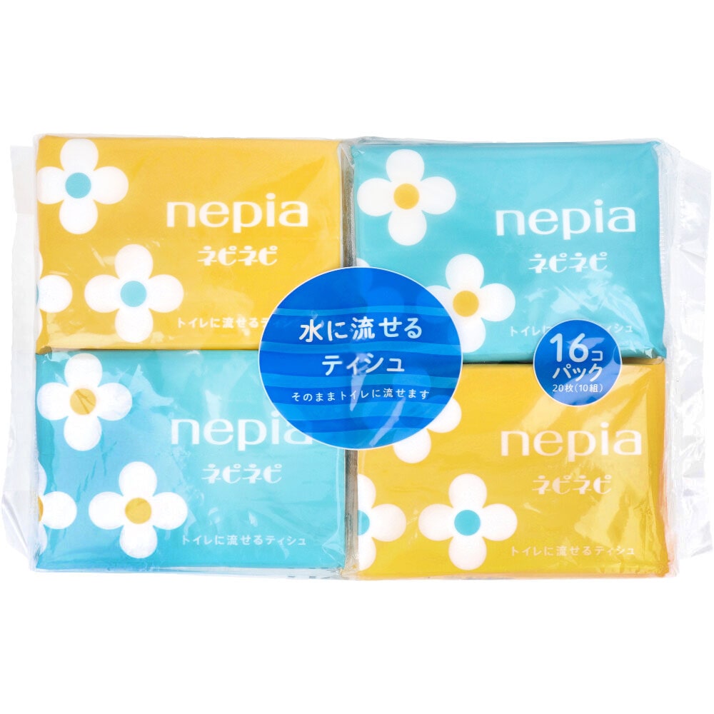 王子ネピア ネピア ネピネピ水に流せるポケットティシュ 20枚(10組)×16個入 1パック(ご注文単位1パック)【直送品】