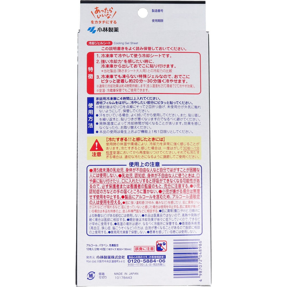 小林製薬 冷凍庫用 熱さまシート ストロング 大人用 12枚入 1パック(ご注文単位1パック)【直送品】