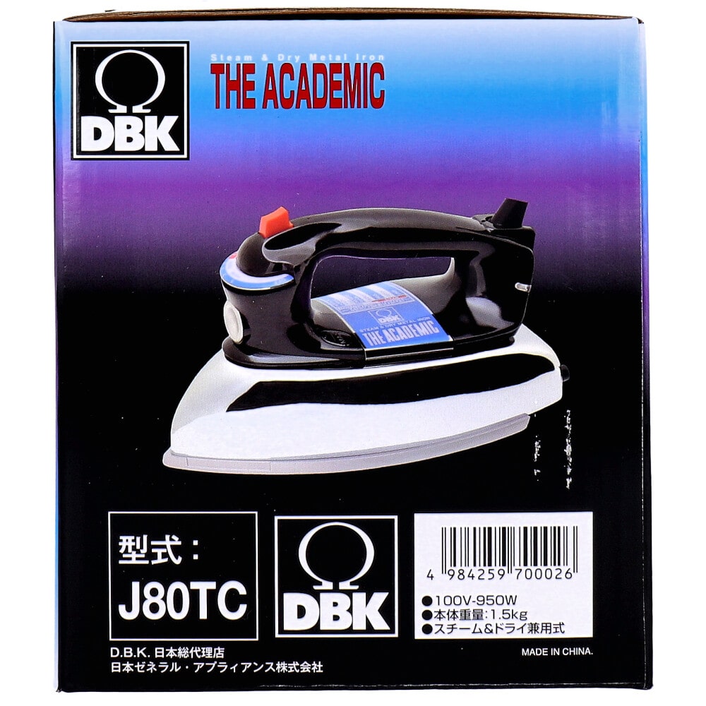 日本ゼネラル・アプラィアンス DBK スチーム&ドライ兼用式アイロン J80TC 1個(ご注文単位1個)【直送品】