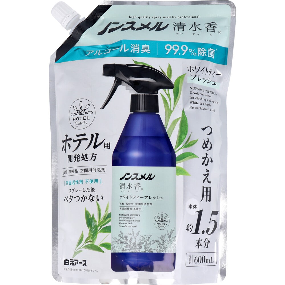 白元アース ノンスメル清水香 衣類・布製品・空間用消臭剤 ホワイティーフレッシュの香り 詰替用 600mL 1個(ご注文単位1個)【直送品】