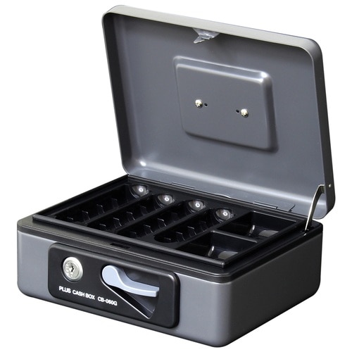 プラス PLUS 金庫 手提金庫 小型 W197×D164×80mm ダークグレー 12-860 1個(ご注文単位1個)【直送品】