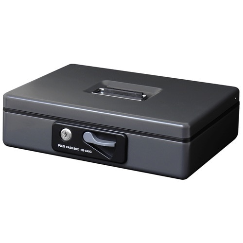 プラス PLUS 金庫 手提金庫 小型 W300×D240×80mm ダークグレー 13-126 1個(ご注文単位1個)【直送品】