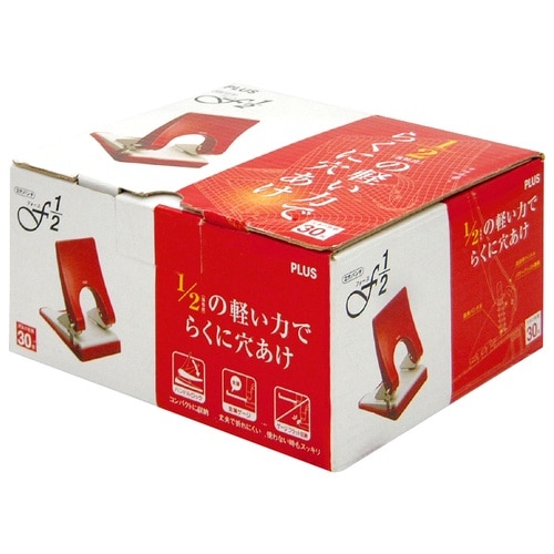 プラス PLUS パンチ 2穴 フォース1/2 Mサイズ 紙箱入り PU-830A レッド 30-200 1個（ご注文単位1個）【直送品】