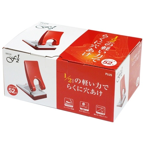 プラス PLUS パンチ フォース1/2 2穴 穴あけ枚数52枚 PU-852A レッド 30-765 1個(ご注文単位1個)【直送品】
