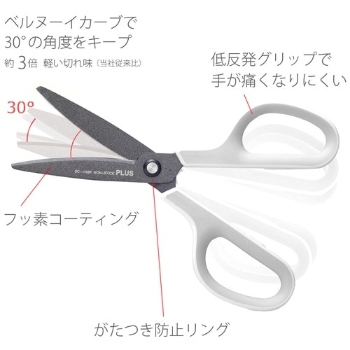 プラス PLUS はさみ フィットカットカーブ フッ素コート SC-175SF ホワイト/グレー 34-515 1本（ご注文単位1本）【直送品】