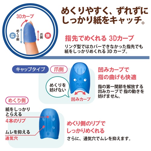 プラス PLUS 紙めくり 指サック メクリッコキャッチM タイプミックス(リング型 キャップ型)各12個 計24個 ネイビーブルー KM-402CAR 35821 1箱(ご注文単位1箱)【直送品】