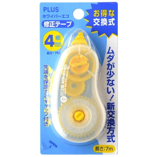 プラス PLUS 修正テープ ホワイパー エコ 4mm イエロー 42-278 1個(ご注文単位1個)【直送品】