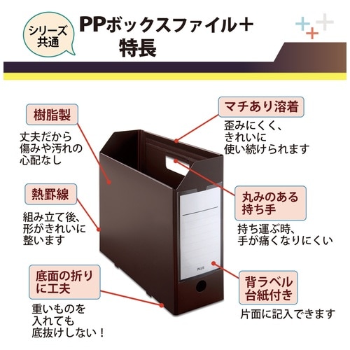プラス PLUS ファイルボックス A4 PPボックスファイル+ ブラウン 76-007 1個(ご注文単位1個)【直送品】