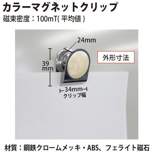 プラス PLUS カラーマグネットクリップ 小 レッド クリップ幅34mm 80-569 1個(ご注文単位1個)【直送品】