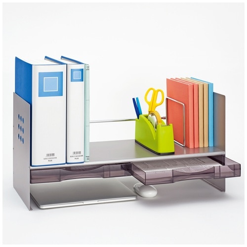 プラス PLUS 机上台 ブックスタンド H型 引き出し付 間口65cm シルバー 89-264 1台(ご注文単位1台)【直送品】