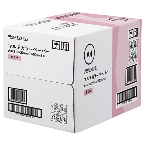 スマートバリュー カラーペーパー A4 さくら A263J-6 2500枚/箱（ご注文単位1箱）【直送品】