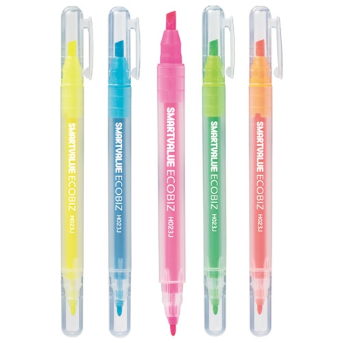 スマートバリュー 蛍光ツインマーカー 5色入 10本 H023J-MIX-10 1箱（ご注文単位1箱）【直送品】