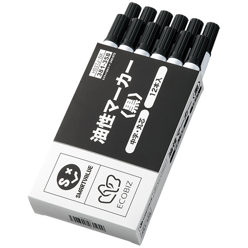 スマートバリュー 油性マーカー シングル中字 黒 12本 H037J-BK 1箱(ご注文単位1箱)【直送品】