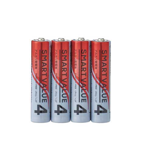 スマートバリュー アルカリ乾電池 単4×4本 N124J-4P 1パック(ご注文単位1パック)【直送品】