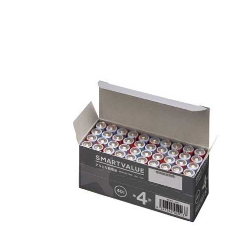 スマートバリュー アルカリ乾電池 単4×40本 N124J-4P-10 1箱(ご注文単位1箱)【直送品】