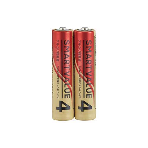 スマートバリュー アルカリ乾電池Ⅱ 単4×4本 N224J-4P 1パック（ご注文単位1パック）【直送品】