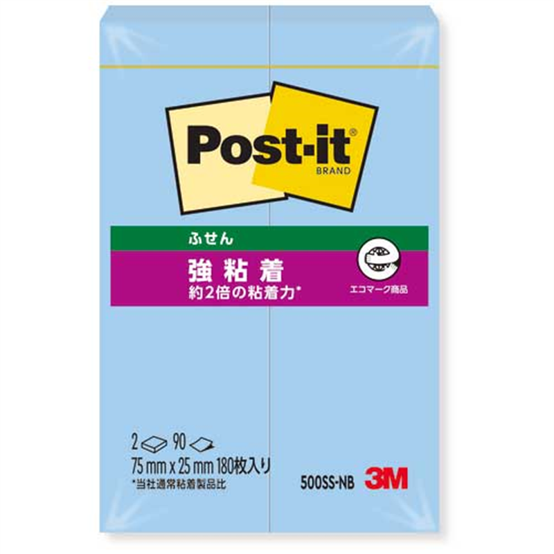 スリーエム ジャパン Post-it強粘着75×25mm 500SS-NB ブルー 1個（ご注文単位1個）【直送品】