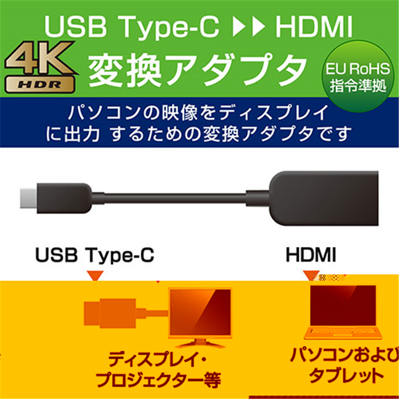 エレコム 変換アダプタ TypeC-HDMI AD-CHDMIBK2 1個（ご注文単位1個）【直送品】